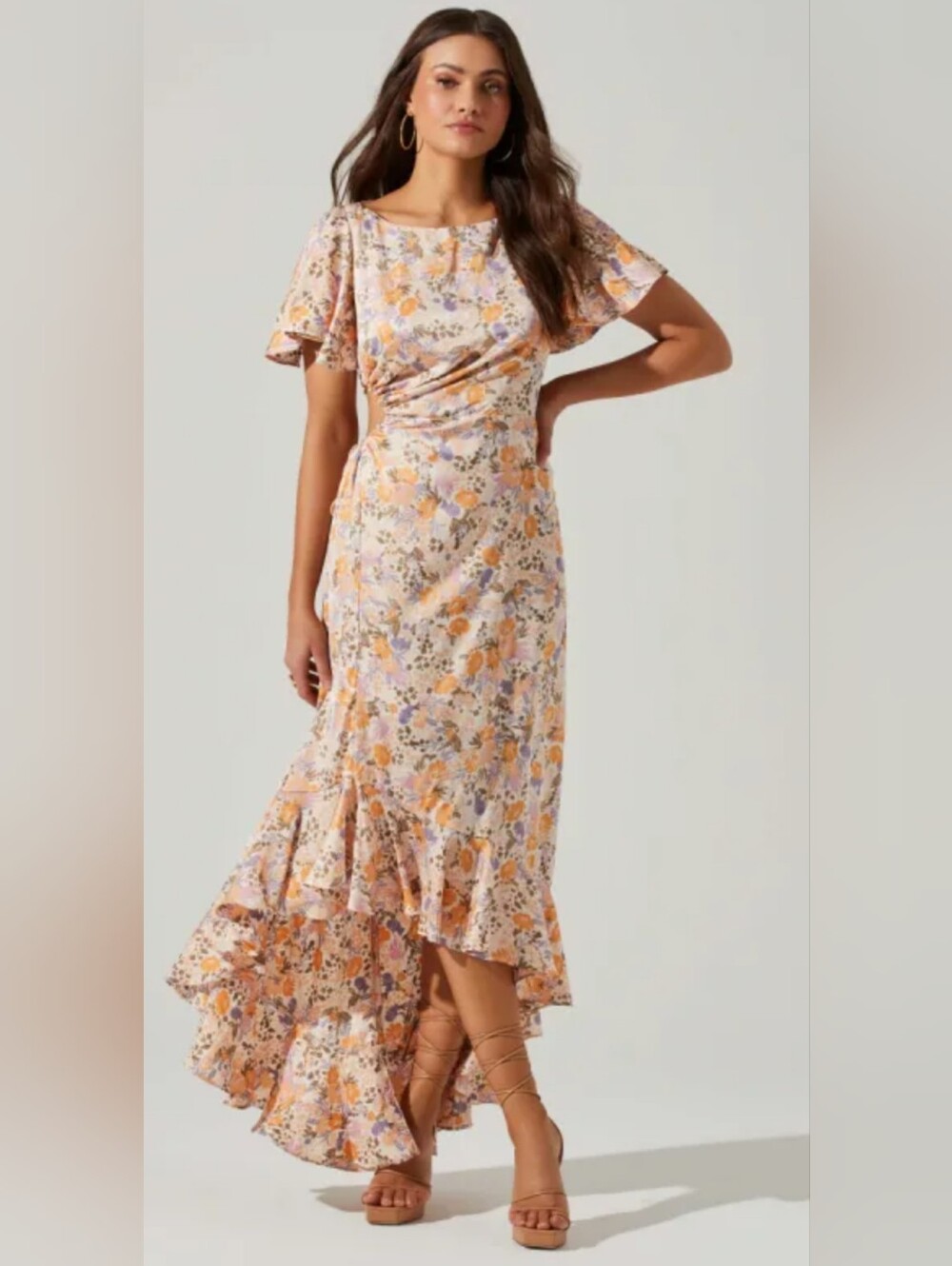 NWOT! ASTR Veida Fall Anthro Satin Formal Women's Cutout Ruffle Midi Dress Small